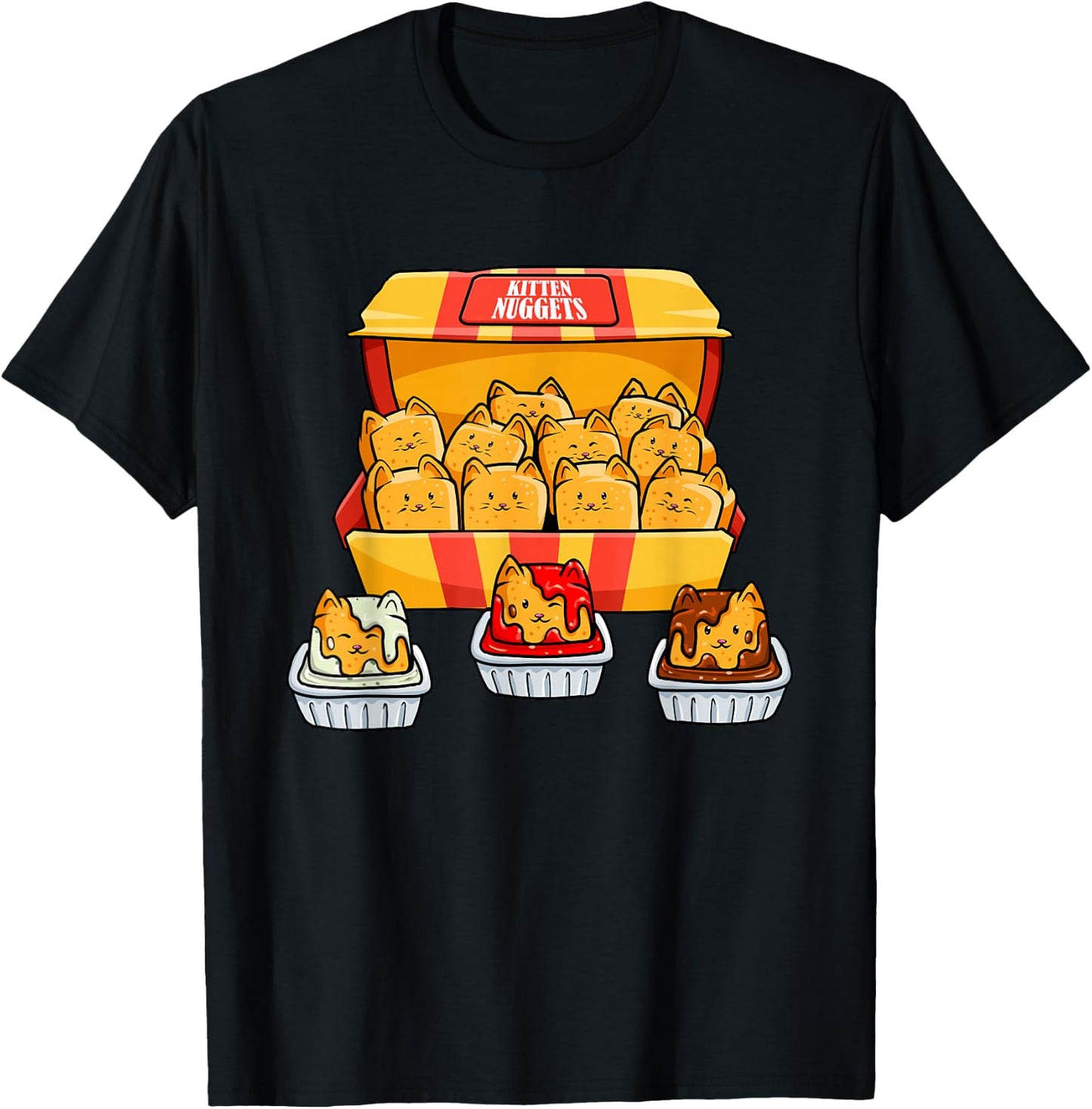 Kitten Nugget Food Pun Kitty Lover Gift Chicken Nuggets Cat T-Shirt - T-Shirt | Black