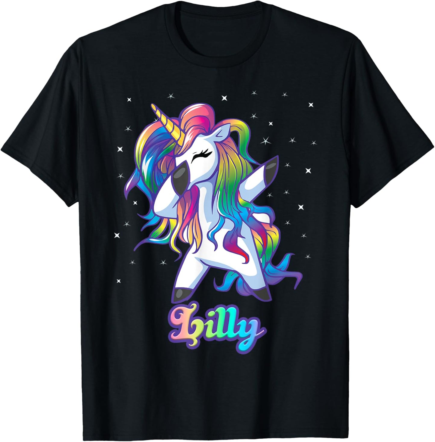 LILLY Name Personalized Custom Rainbow Unicorn Dabbing T-Shirt - T-Shirt | Black