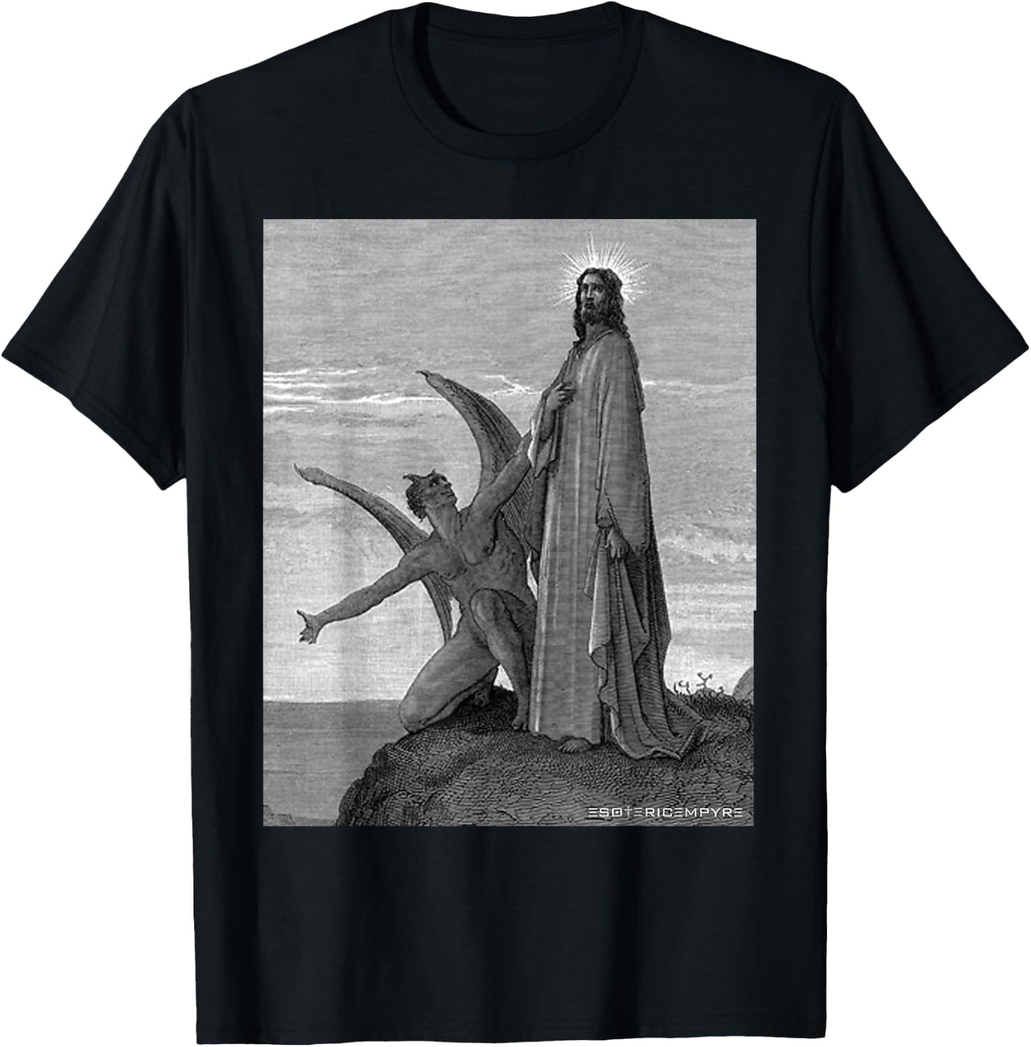 Jesus Christ Temptation of Satan Wilderness by Gustave Dore T-Shirt - T-Shirt | Black