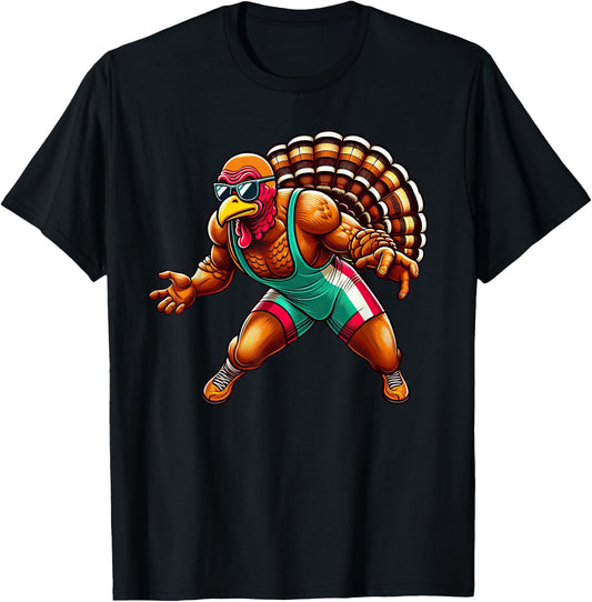 Funny Turkey Wrestle Thanksgiving Wrestling Kids T-Shirt - T-Shirt | Black