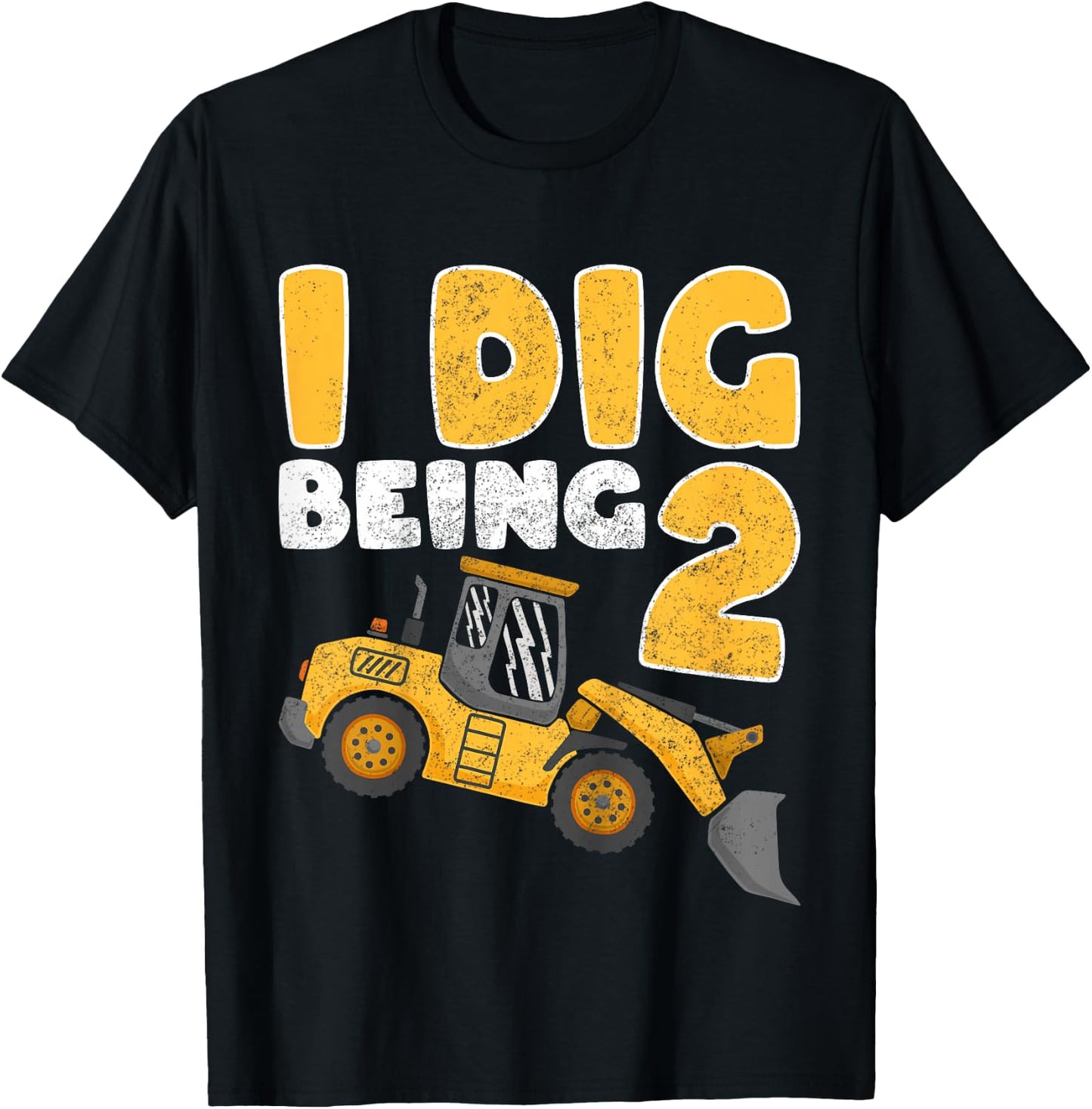 I Dig Being 2 Construction Bulldozer 2nd Birthday Kids T-Shirt - T-Shirt | Black
