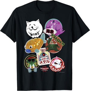 Marvel Into The Spider-Verse Cute Kanji Characters T-Shirt - T-Shirt | Black