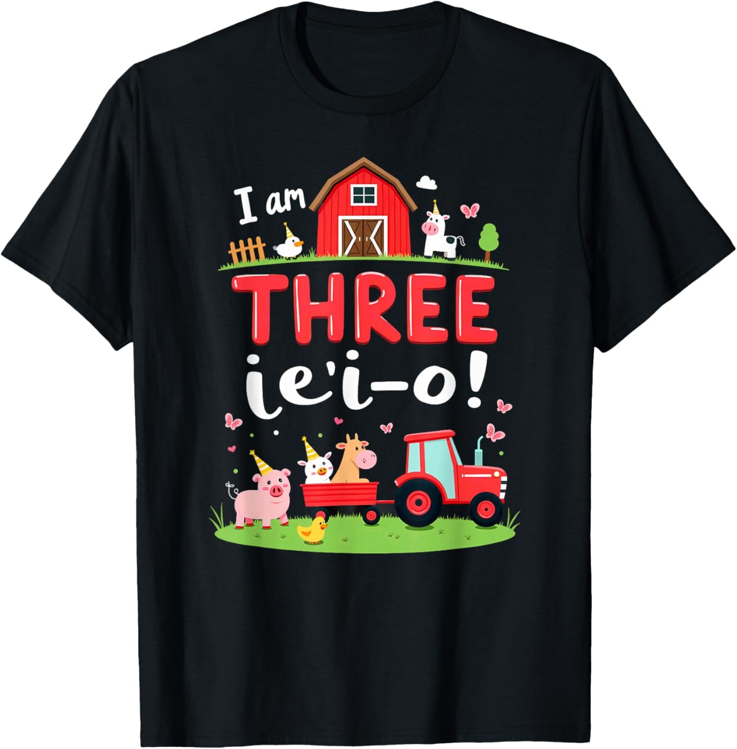 I'm Three I E I O Farm Party 3rd Birthday Boy T-Shirt - T-Shirt | Black