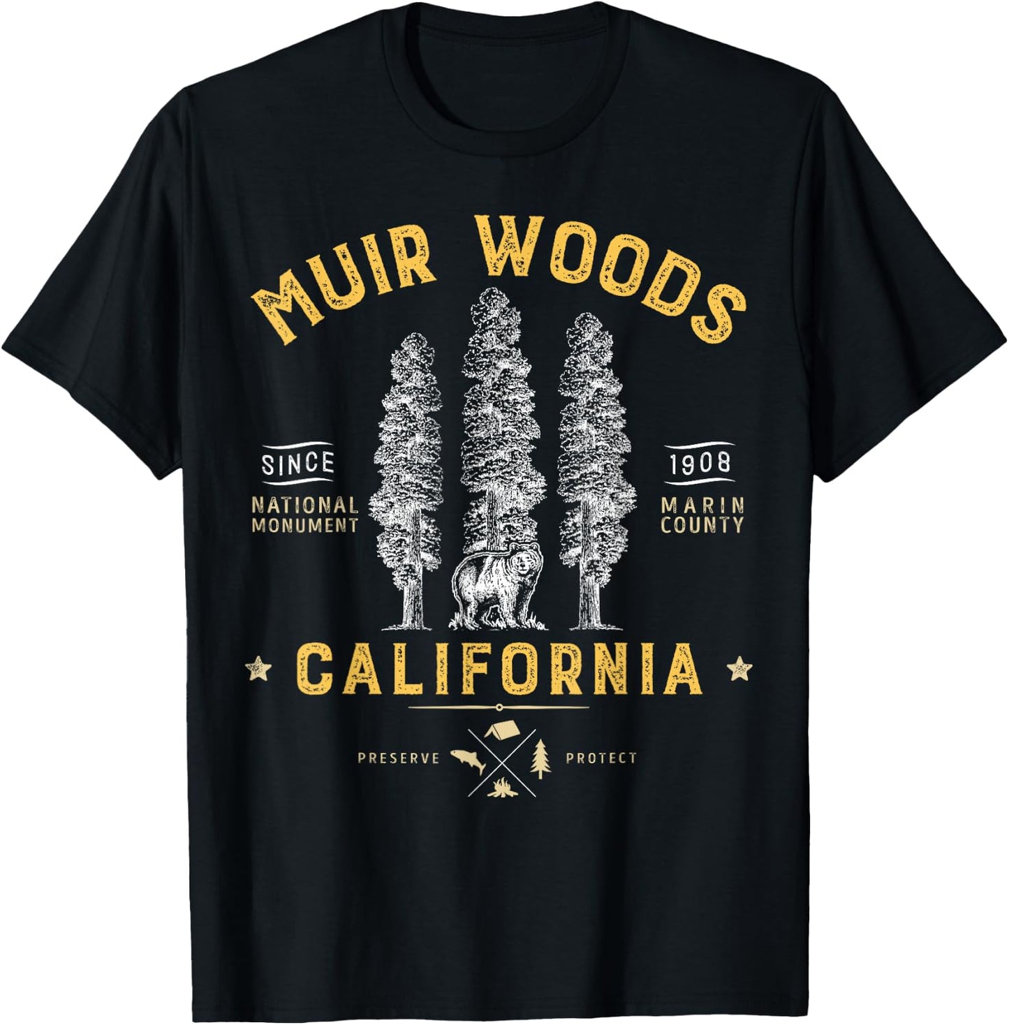 Muir Woods National Monument T Shirt California Redwood Park T-Shirt - T-Shirt | Black
