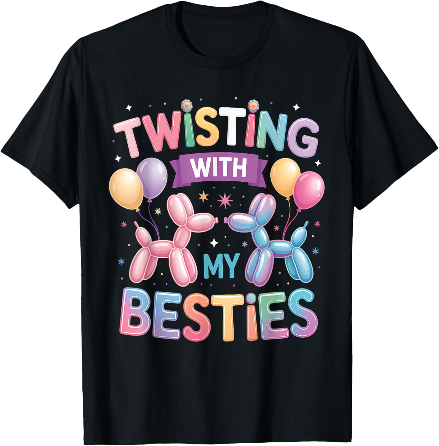 Twisting with My Bestie Balloon Artist Balloon Animal T-Shirt - T-Shirt | Black