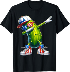 Funny Patriotic Pickle Dabbing Cucumber American 4th of July T-Shirt - T-Shirt | Black