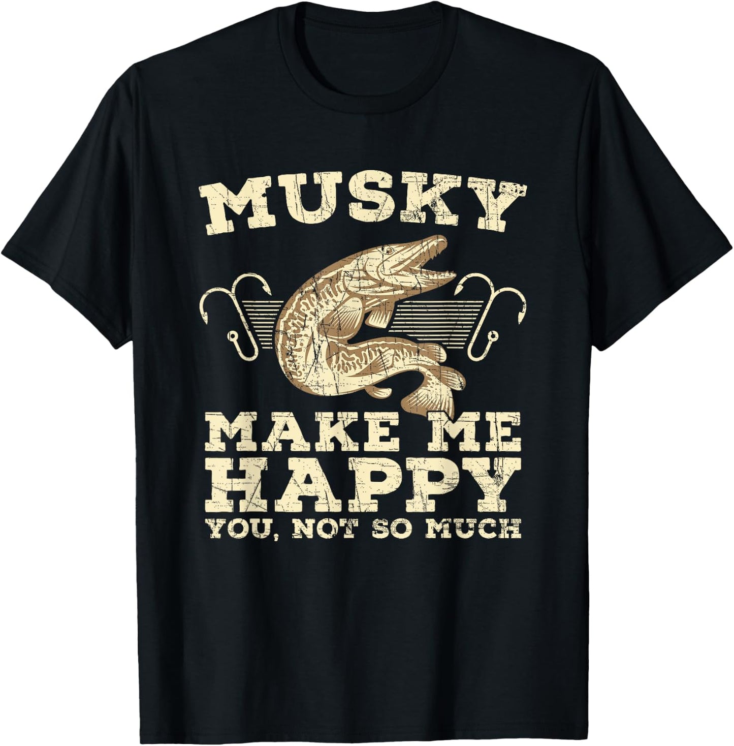 Musky Make Me Happy Fishing Fisherman Muskie T-Shirt - T-Shirt | Black