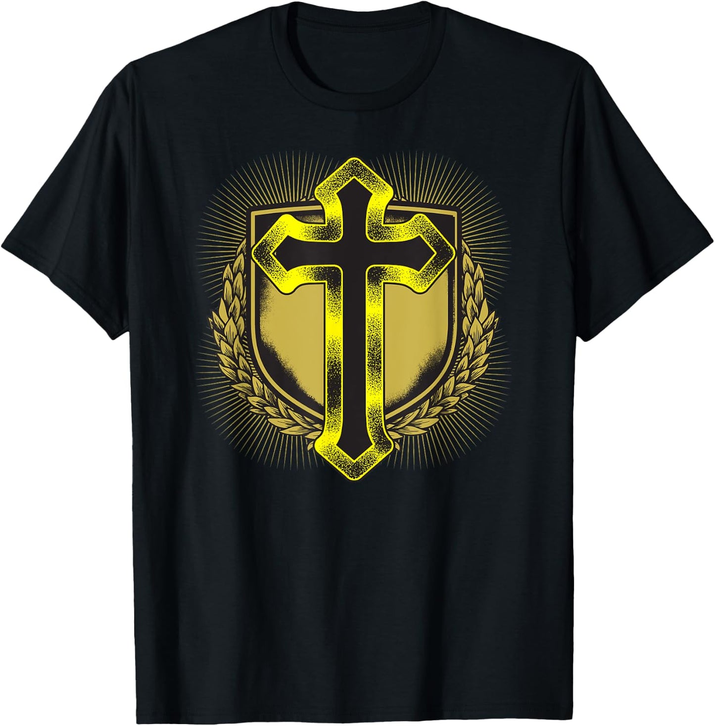 Distressed Golden Cross Christian Coat of arms Design T-Shirt - T-Shirt | Black