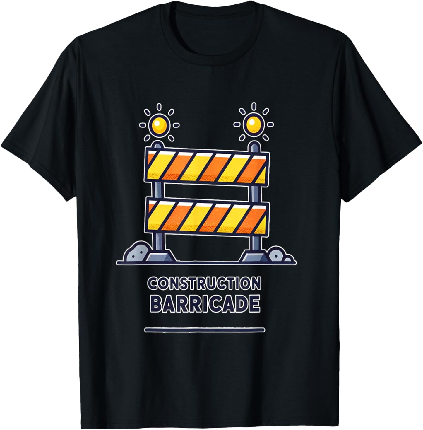 Construction Barricade Graphic with Warning Lights T-Shirt - T-Shirt | Black