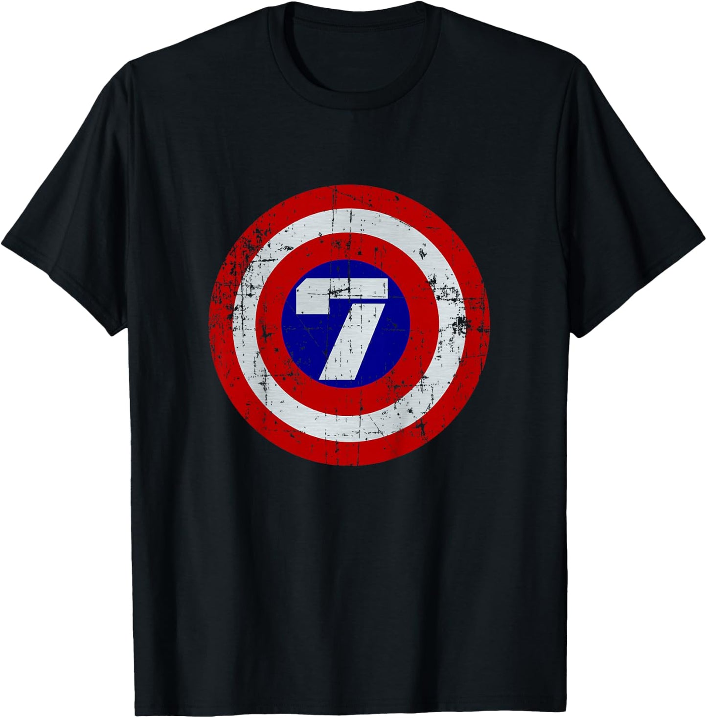 Kids 7 Year old Birthday Distressed Captain Sheild Shirt T-Shirt - T-Shirt | Black