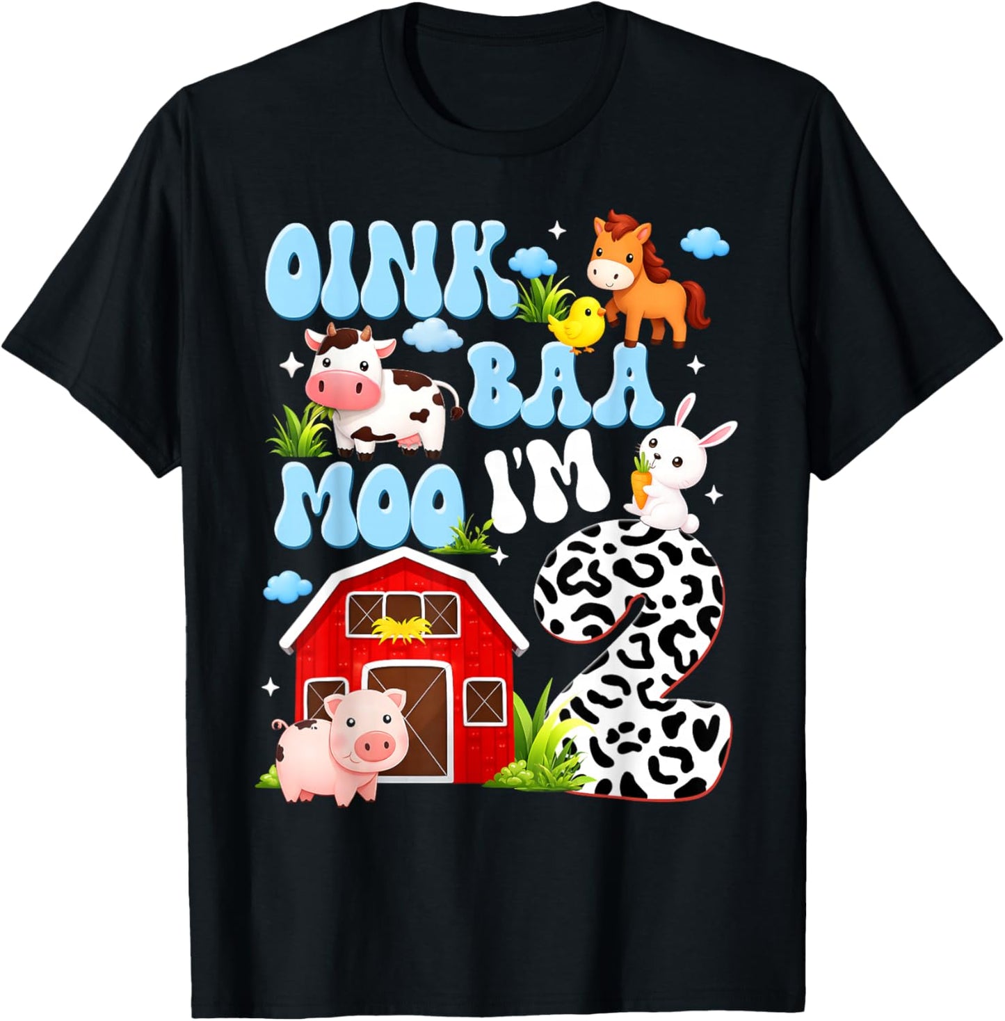 Oink Baa Moo Im 2 Farm Animal Birthday Men Women Kid T-Shirt - T-Shirt | Black