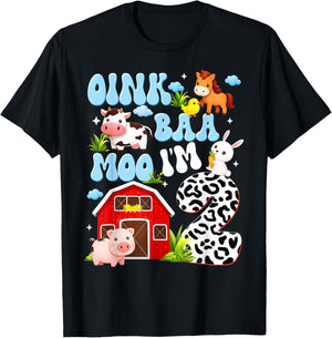 Oink Baa Moo Im 2 Farm Animal Birthday Men Women Kid T-Shirt - T-Shirt | Black