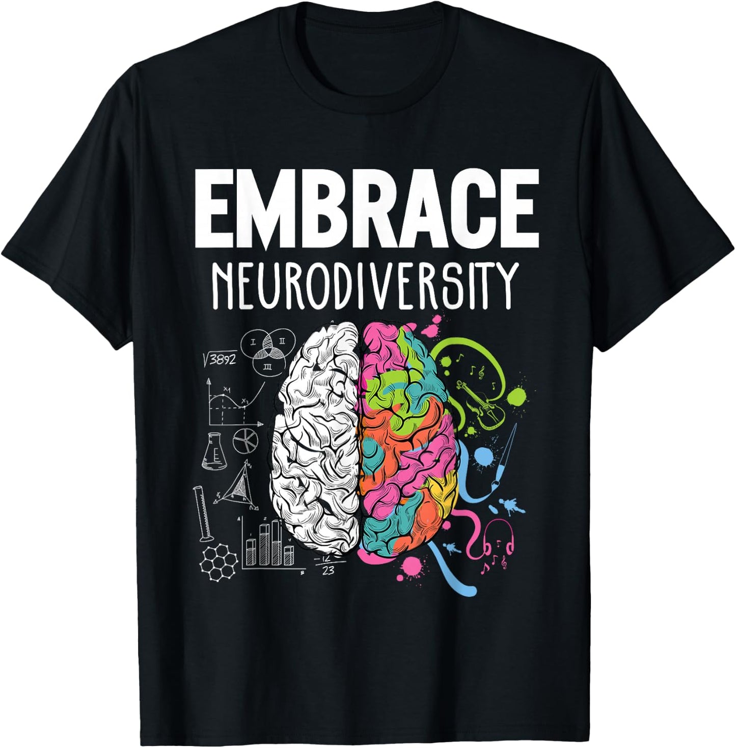 Embrace Neurodiversity Brain Shirt T-Shirt - T-Shirt | Black