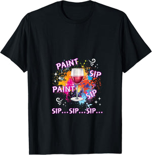 Funny Paint And Wine Paint Sip Paint Sip Sip Sip Sip V-Neck T-Shirt - T-Shirt | Black