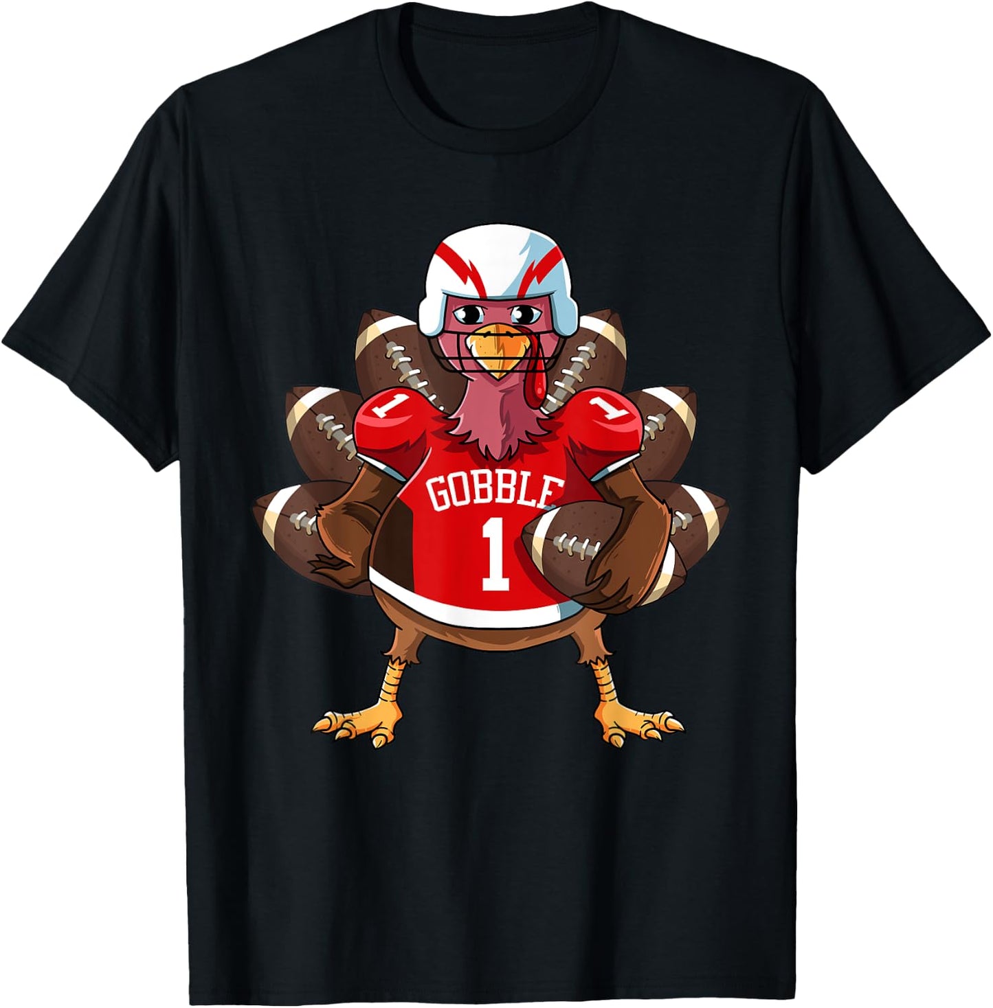 Funny Thanksgiving Football Game Turkey Player Sporty Gobble T-Shirt - T-Shirt | Black