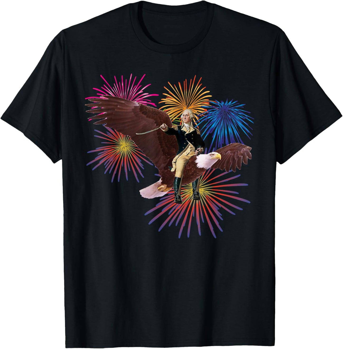 George Washington Riding a Bald Eagle 4th of July Women Kids Men T-Shirt - T-Shirt | Black