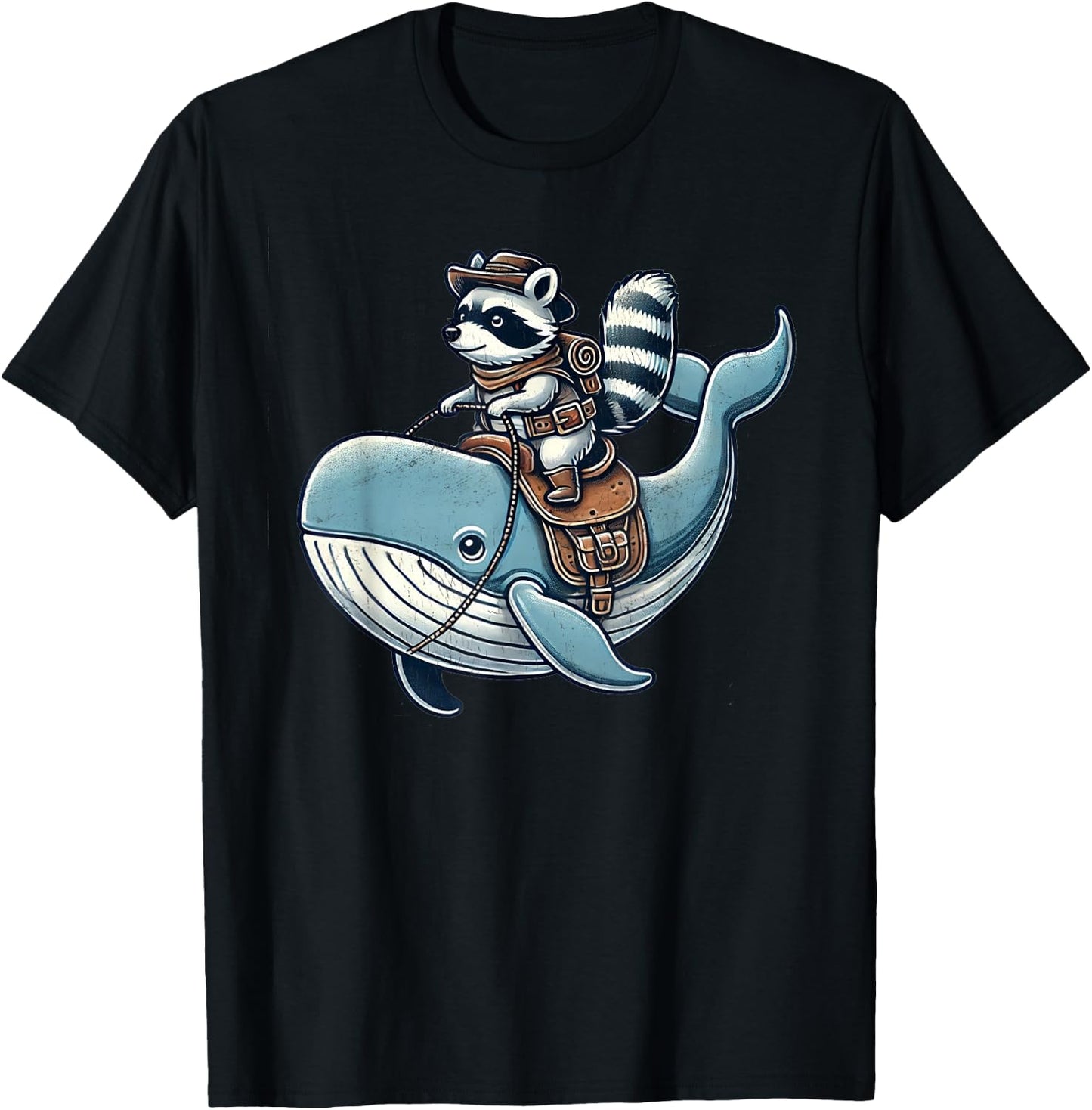 Vintage Raccoon Whale Rider Funny Raccoon Riding Whale Kids T-Shirt - T-Shirt | Black
