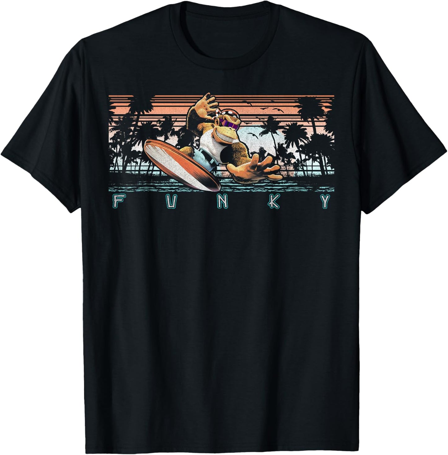 Nintendo Donkey Kong Country Funky Kong Surf Tropical Poster Small T-Shirt - T-Shirt | Black