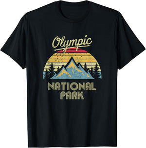 Vintage Retro Olympic National Park Mountain T Shirt T-Shirt - T-Shirt | Black