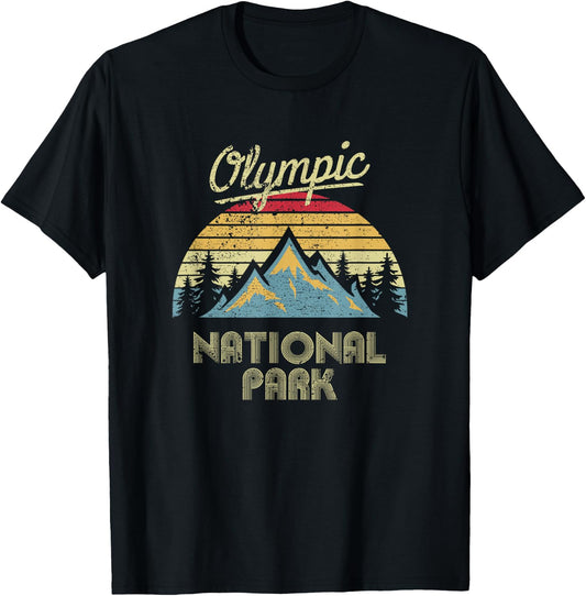 Vintage Retro Olympic National Park Mountain T Shirt T-Shirt - T-Shirt | Black