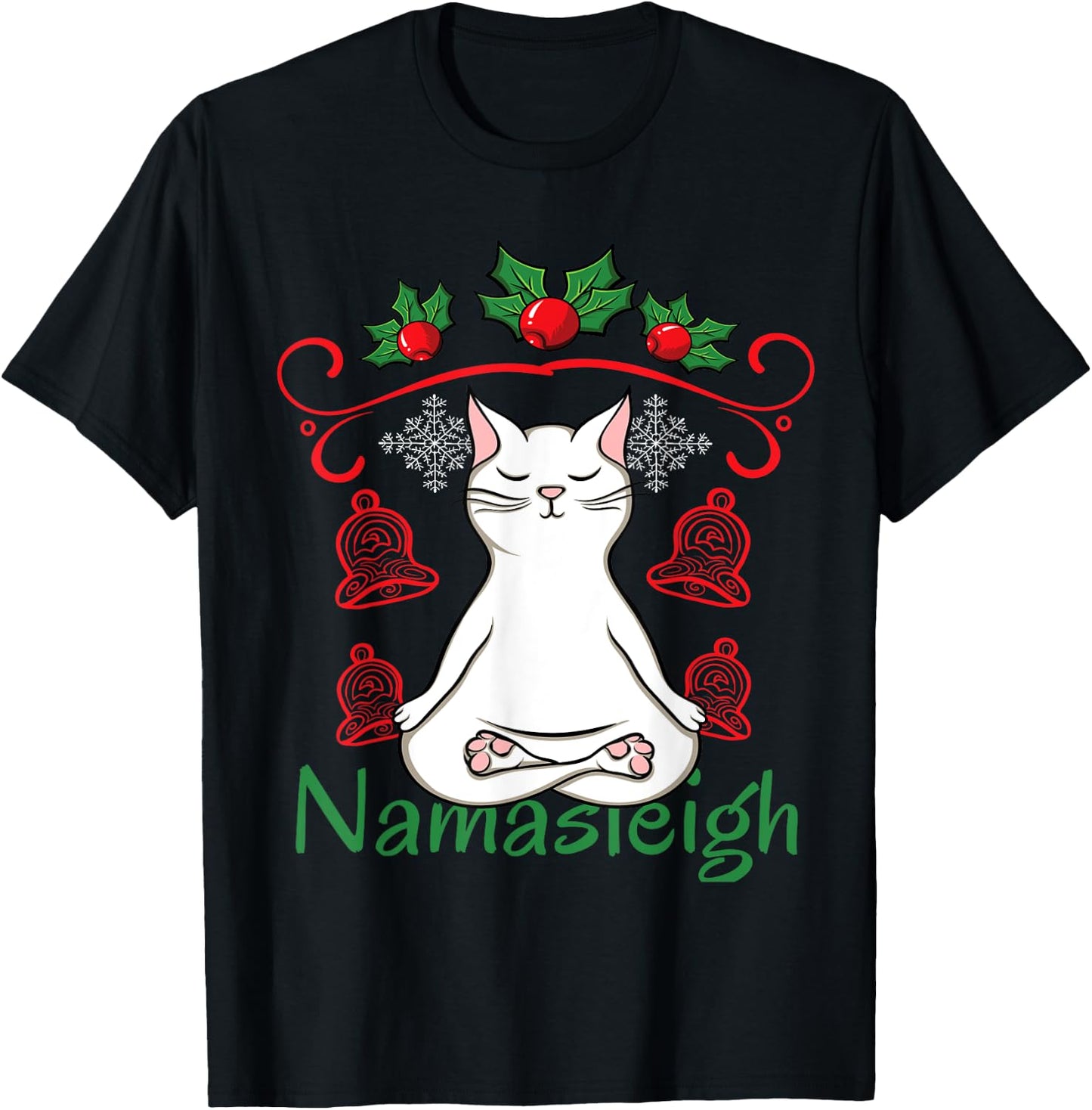 Namasleigh Santa Claus Namaste Yoga Ugly Christmas T-Shirt - T-Shirt | Black