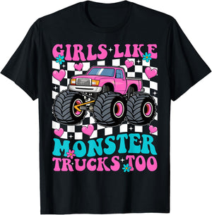 Girls Like Monster Trucks Too Groovy Monster Truck Girls T-Shirt - T-Shirt | Black