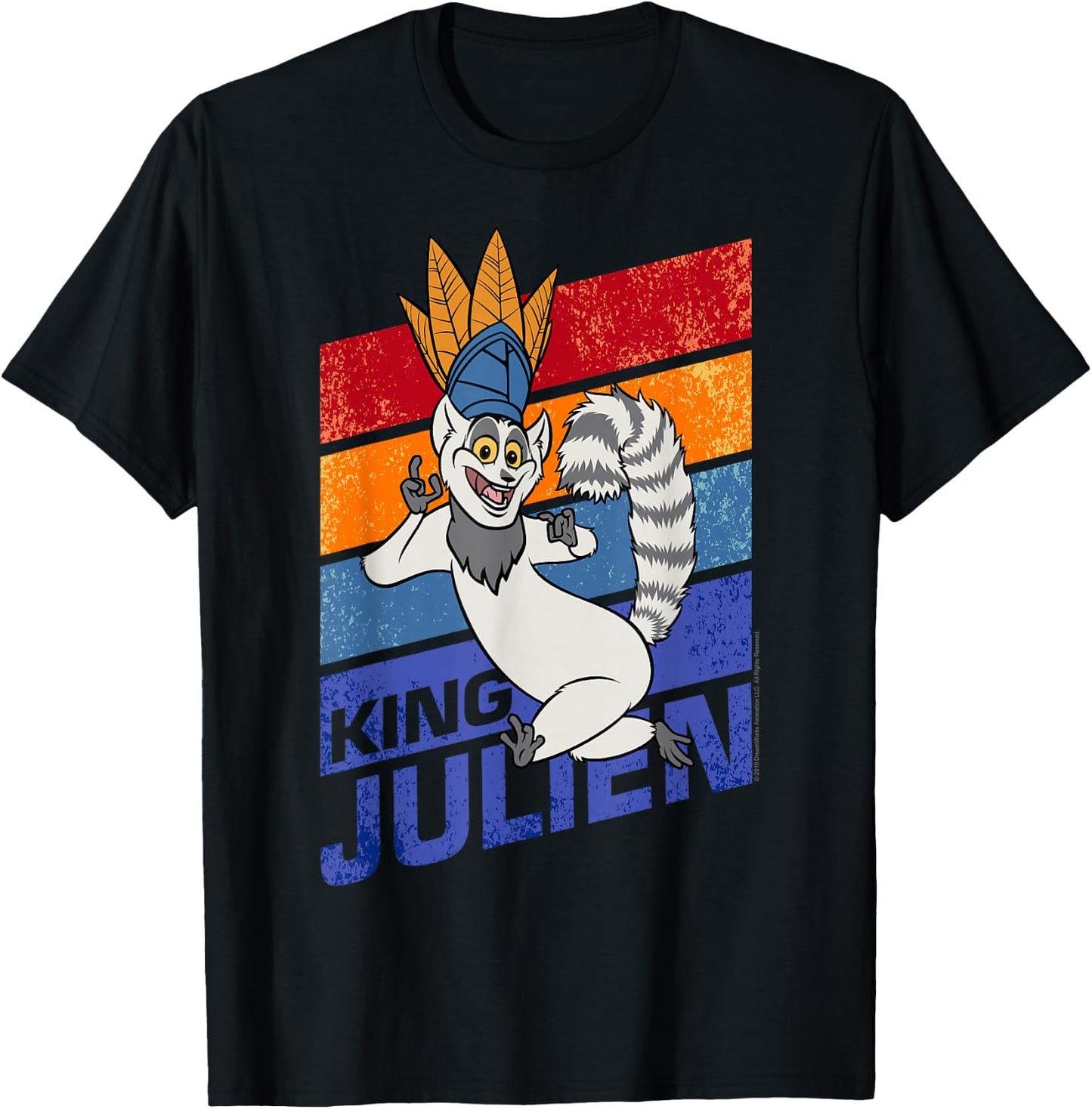 Madagascar King Julien Striped Portrait T-Shirt - T-Shirt | Black