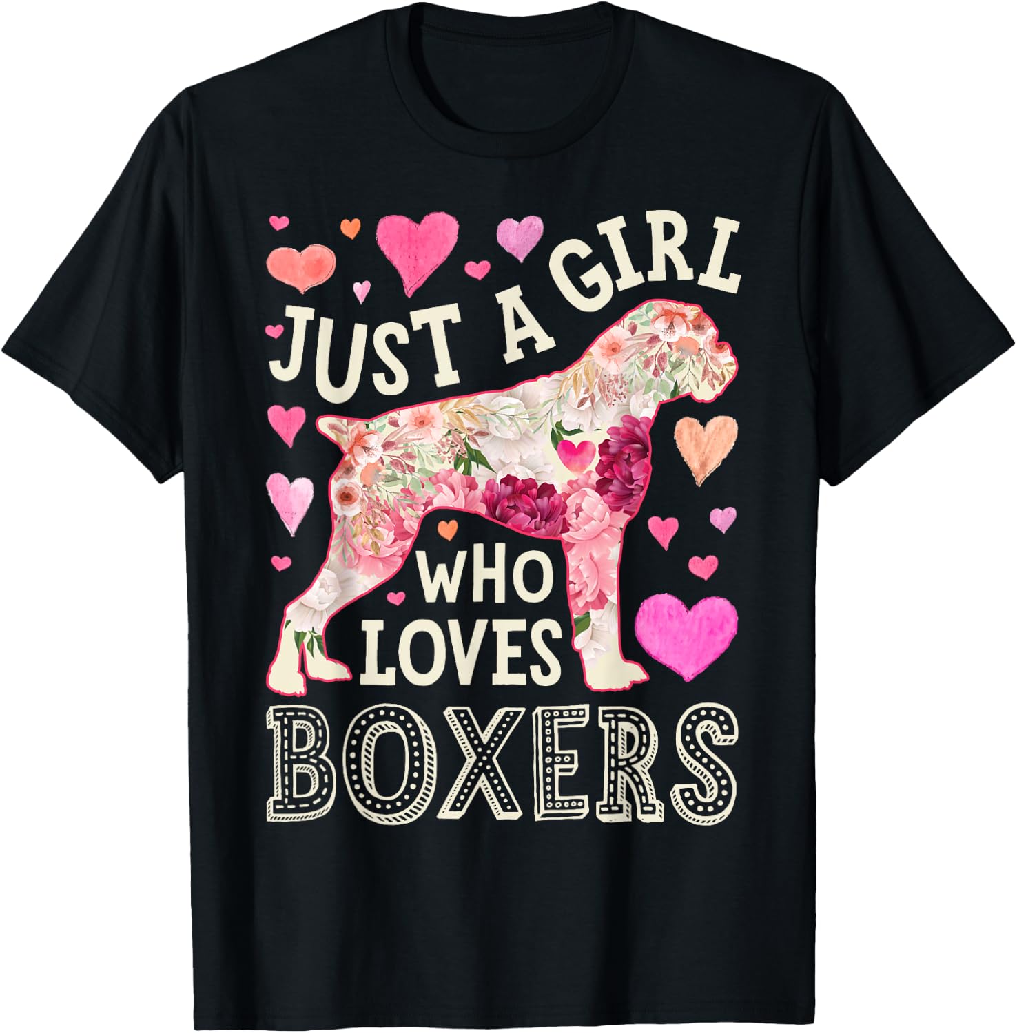 Boxer Just A Girl Who Loves Boxers Dog Flower Women Floral T-Shirt - T-Shirt | Black