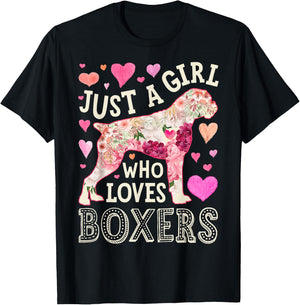 Boxer Just A Girl Who Loves Boxers Dog Flower Women Floral T-Shirt - T-Shirt | Black