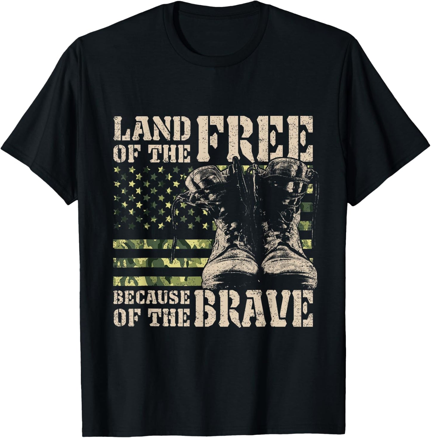 Land of the Free Because of the Brave American Flag Women Kids Men T-Shirt - T-Shirt | Black