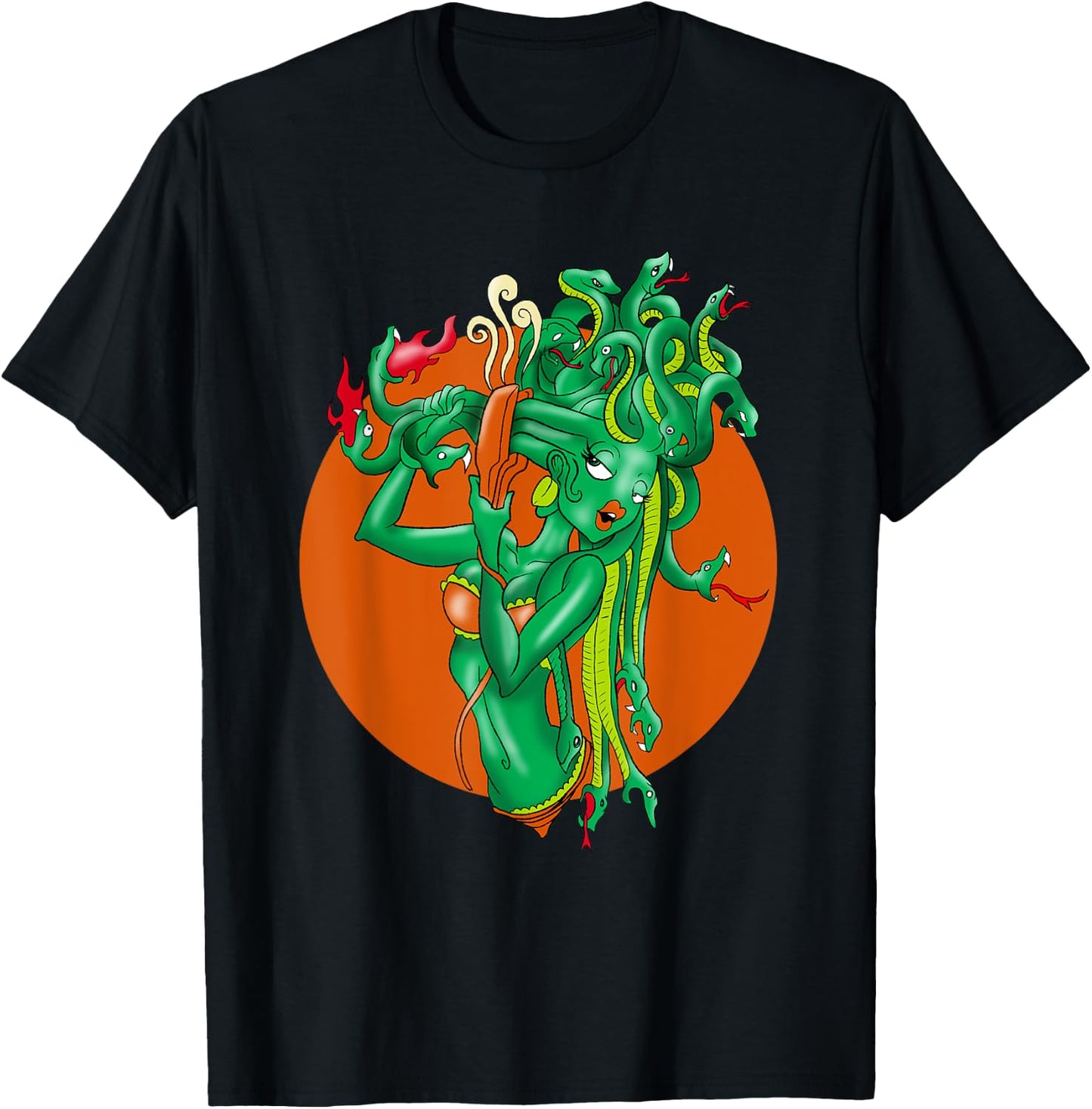 Medusa Girl Cartoon Funny Caricature Cool Comic Gift T-Shirt - T-Shirt | Black