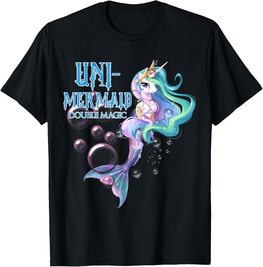Uni-Mermaid Double Magic Funny Unicorn T-Shirt - T-Shirt | Black