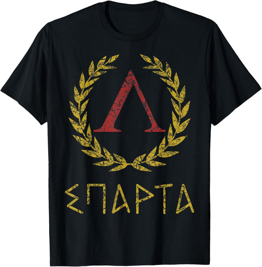 Spartan Warrior Greek letters laurel lambda T-Shirt - T-Shirt | Black