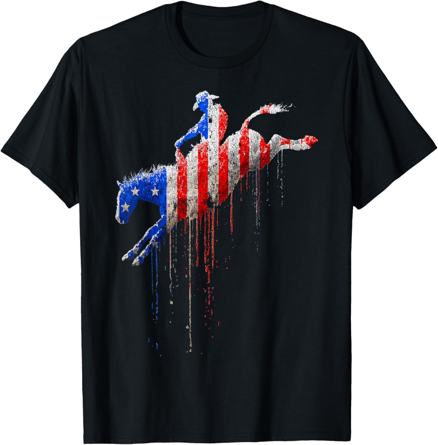 Rodeo Country Western Texas Barrel Racer American Flag USA T-Shirt - T-Shirt | Black