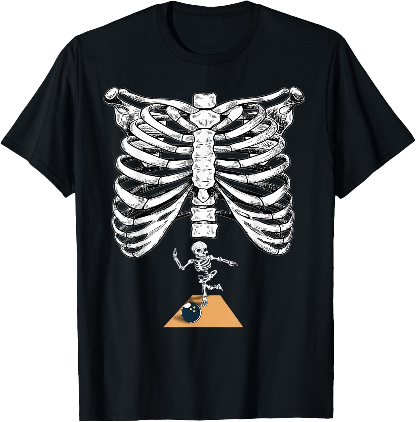 Skeleton Bowling Pregnancy Halloween Bowler T-Shirt - T-Shirt | Black