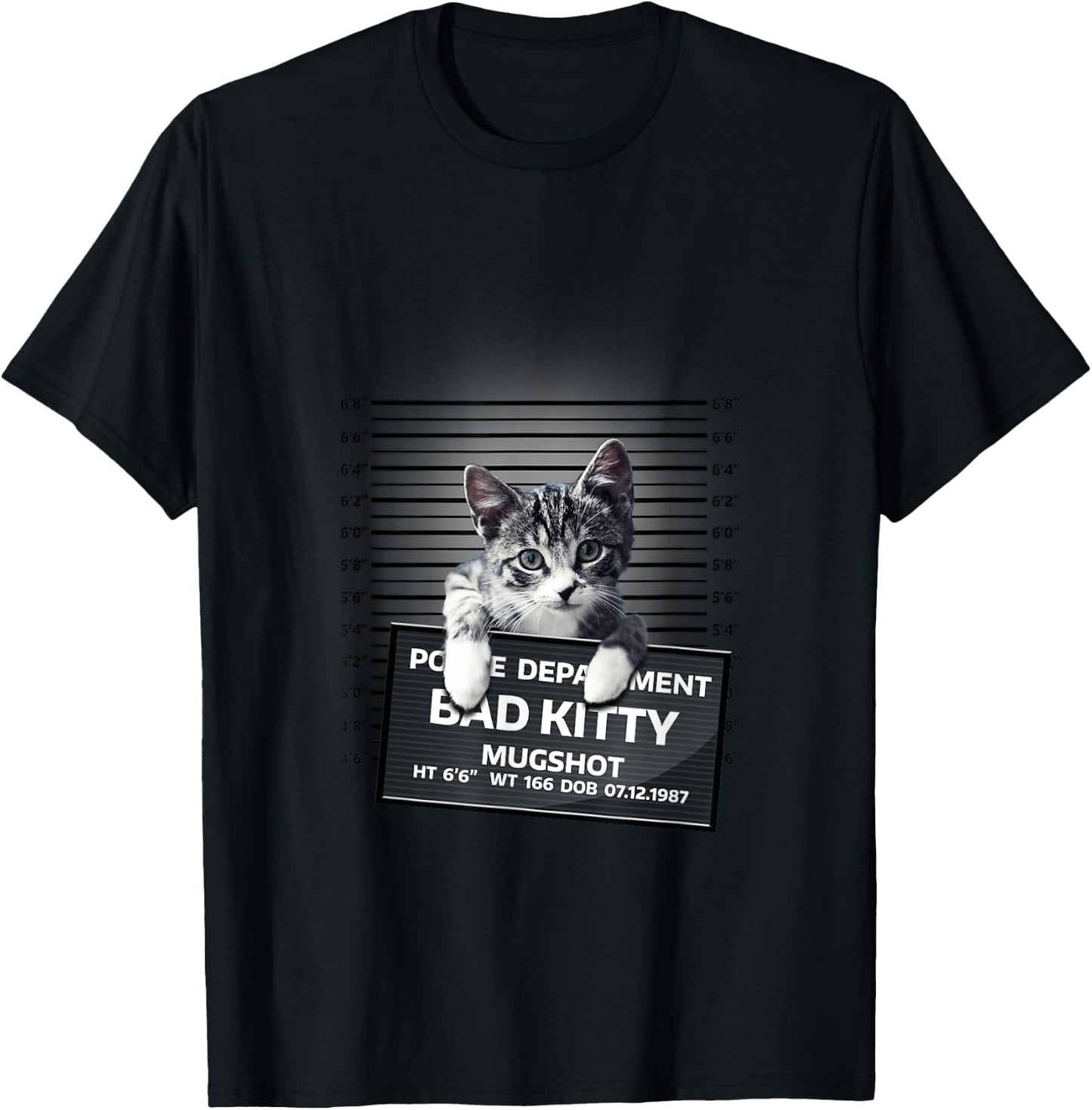 Funny Bad Kitty Cat Mugshot Cute Cat Lover Gift T-Shirt - T-Shirt | Black