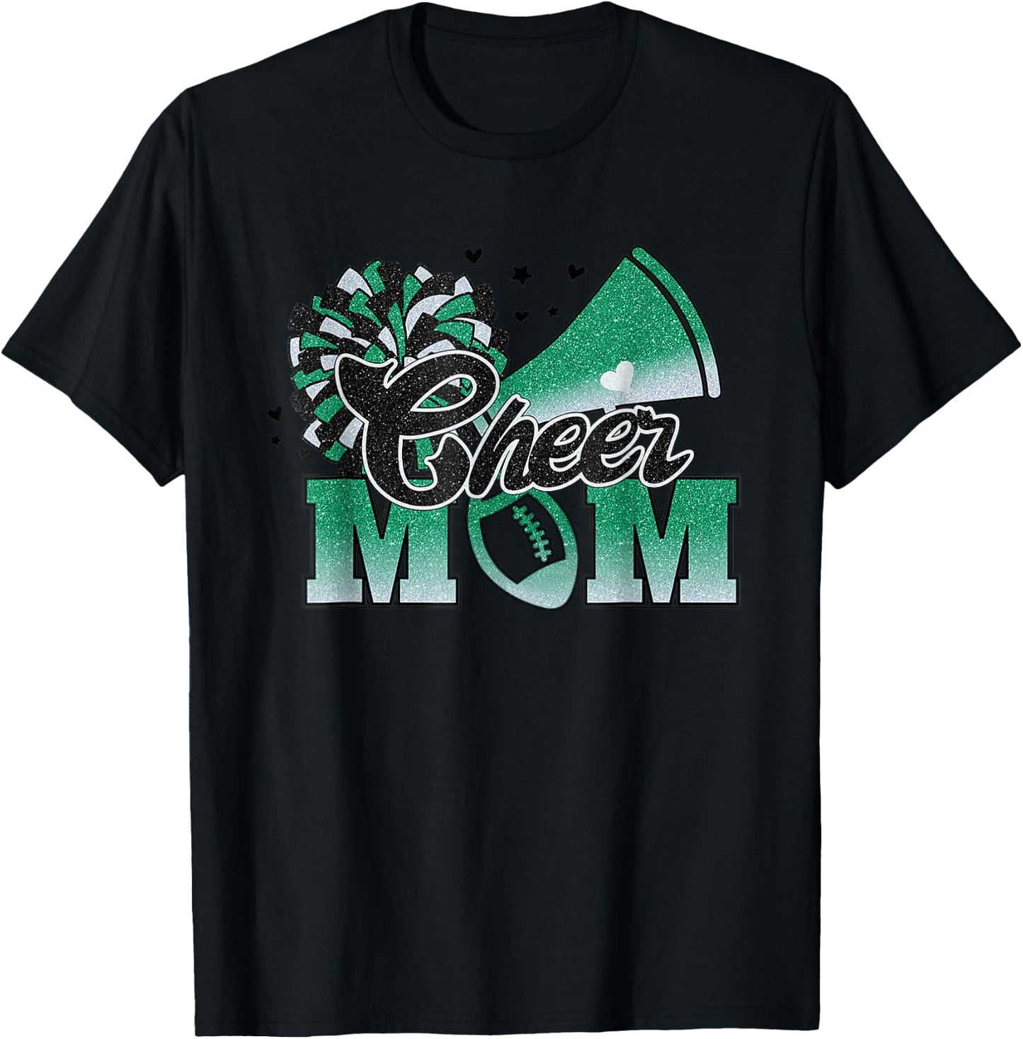 Football Cheer Mom Biggest Fan Cheerleader Black Green White T-Shirt - T-Shirt | Black