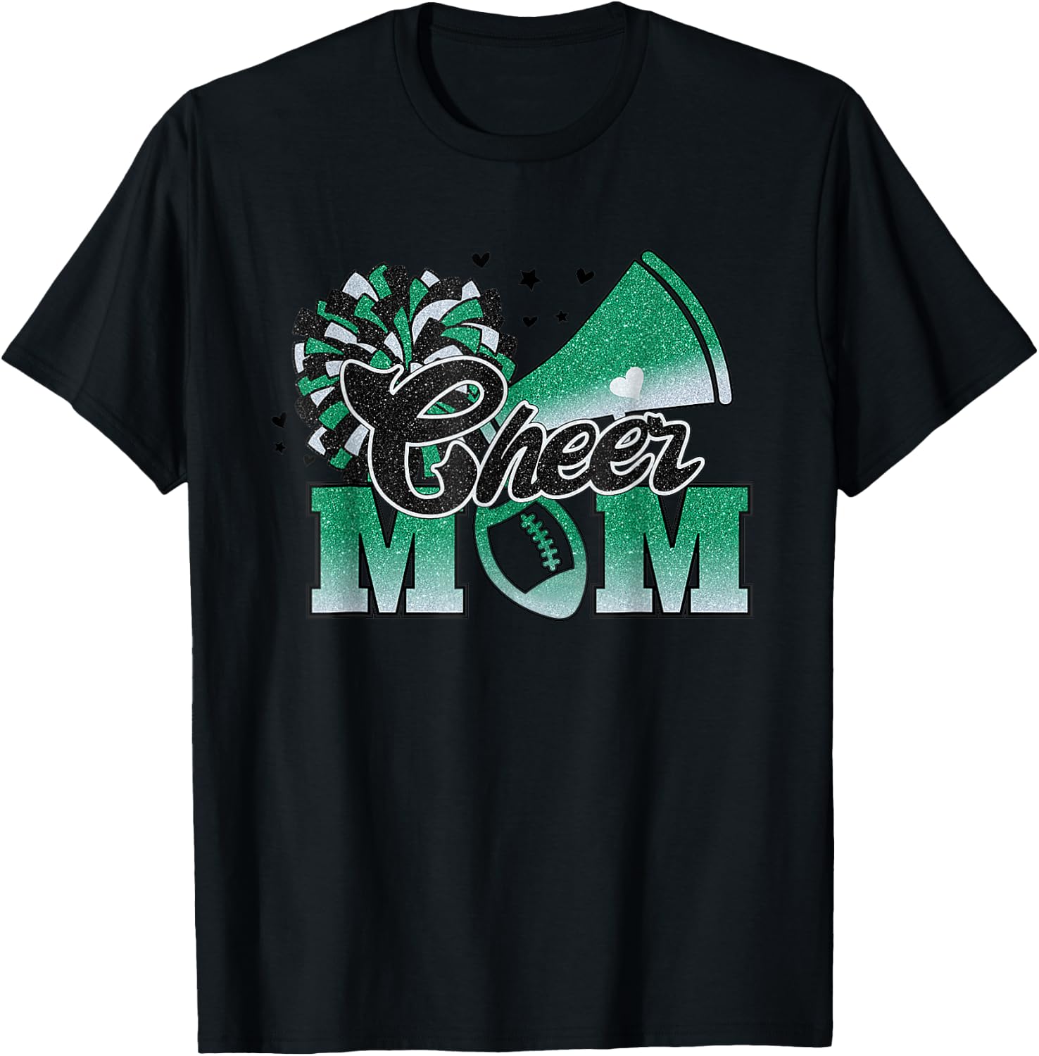 Football Cheer Mom Biggest Fan Cheerleader Black Green White T-Shirt - T-Shirt | Black