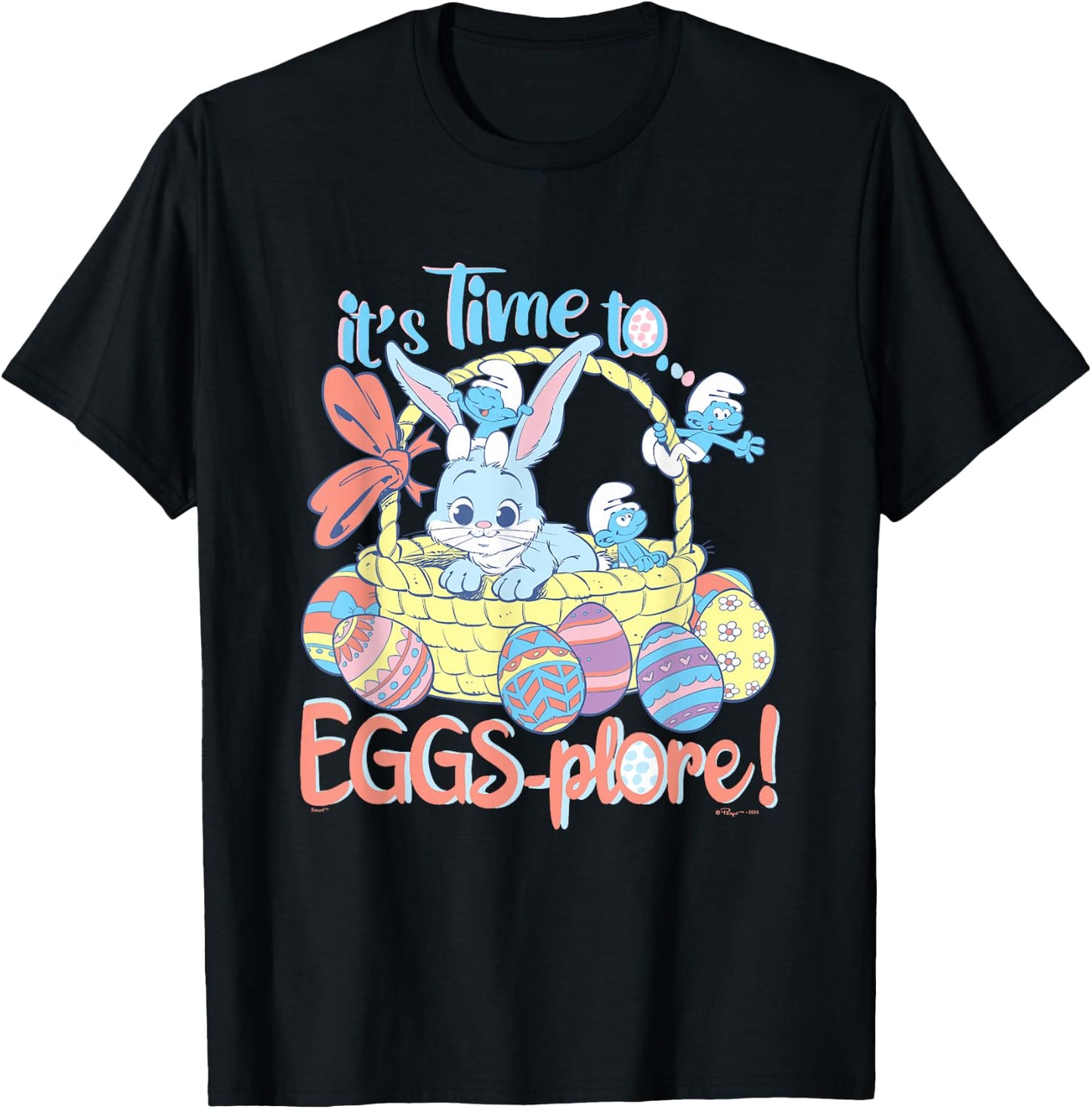 The Smurfs Easter It's Time To Eggs-plore! Cute Bunny Retro T-Shirt - T-Shirt | Black