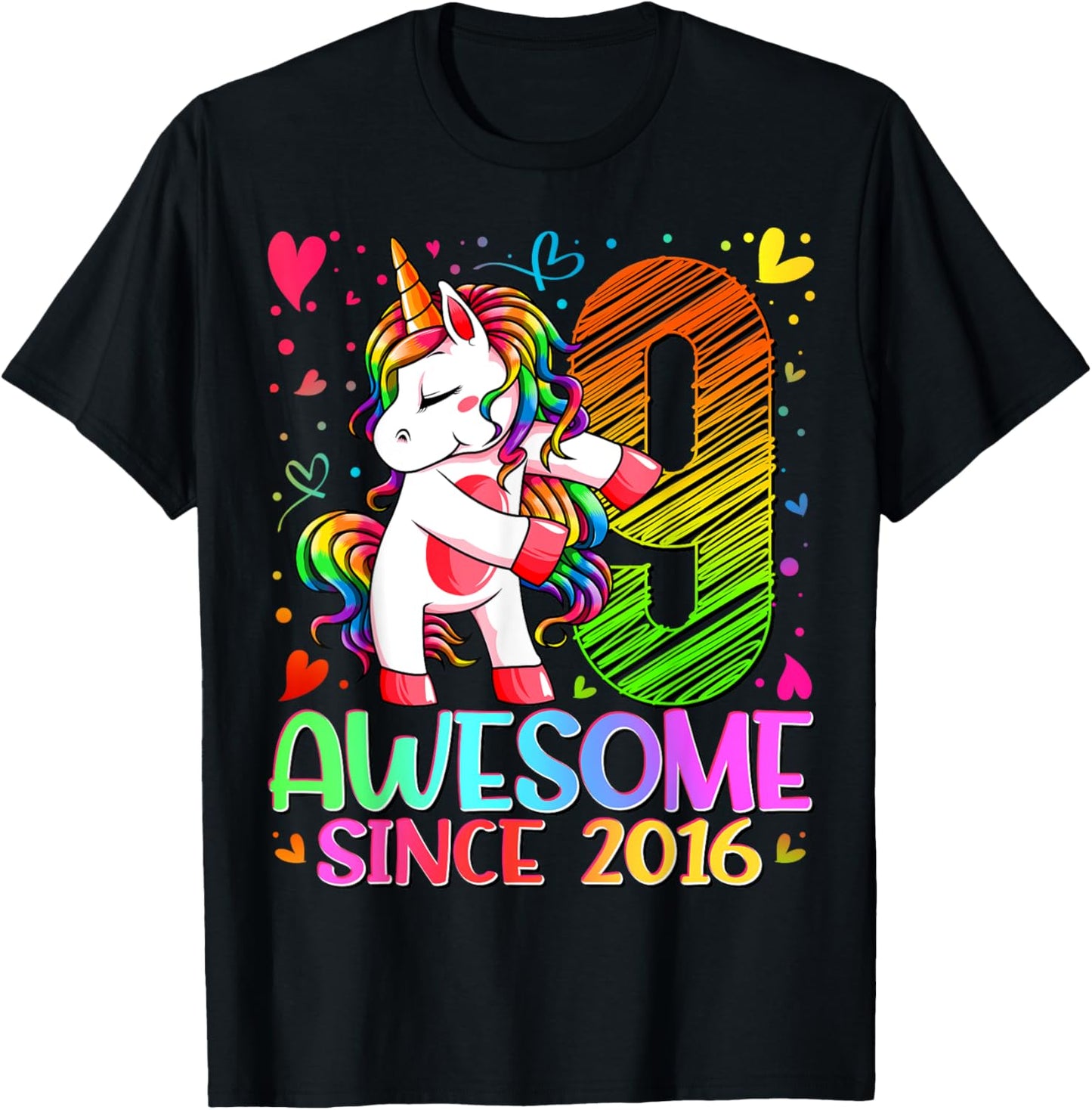 9 Year Old Unicorn Gifts For Girls 9th Birthday Girl Party T-Shirt - T-Shirt | Black