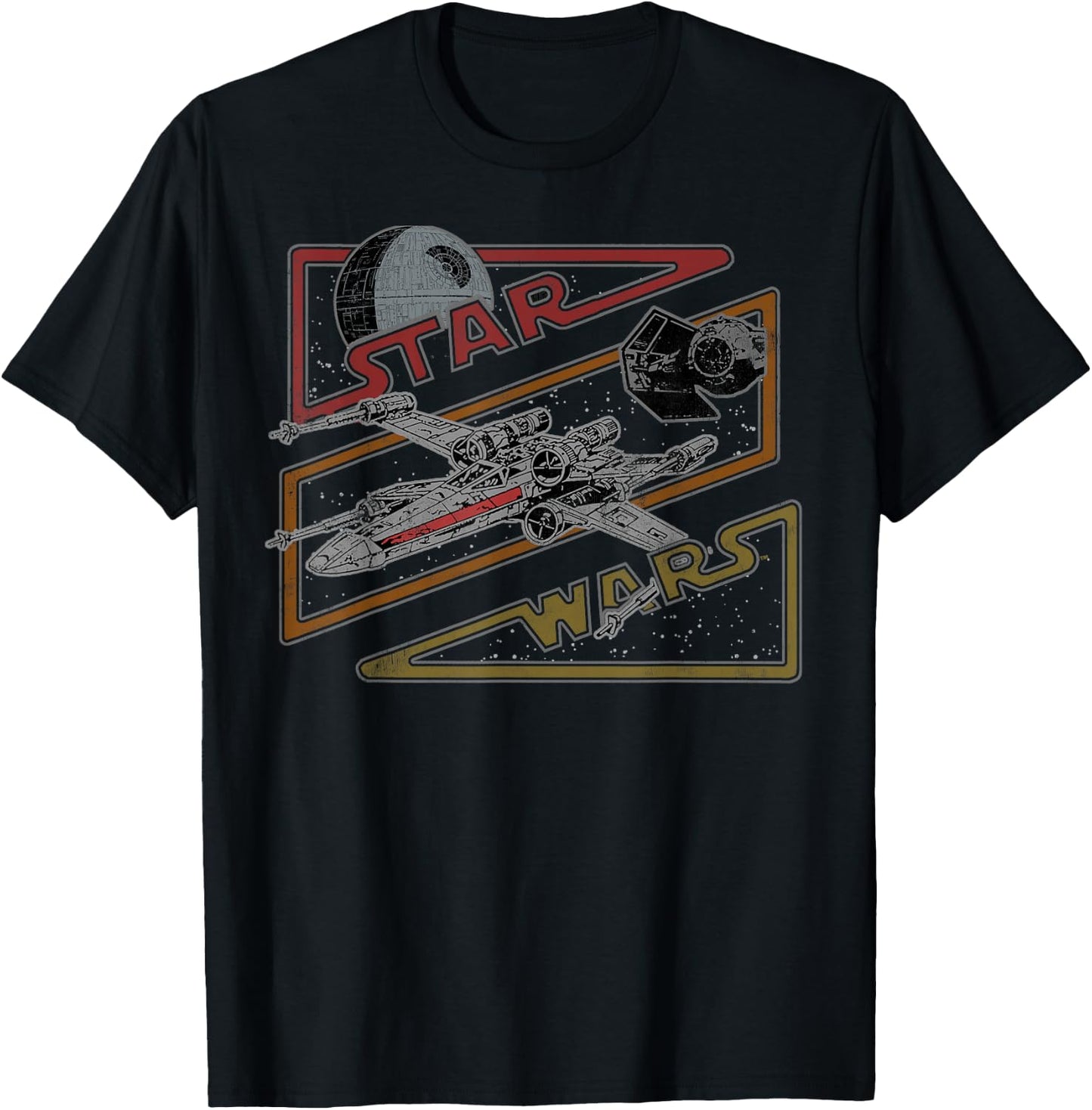Star Wars Death Star X-Wing Tie Fighter Retro Logo T-Shirt - T-Shirt | Black