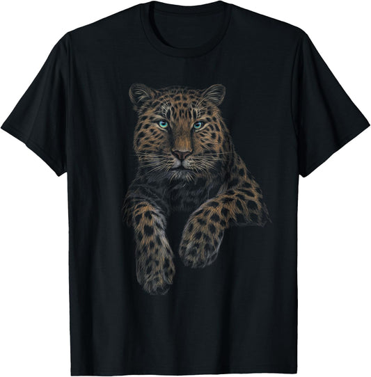 leopard blue eyes sitting black art for lovers animal Jungle T-Shirt - T-Shirt | Black