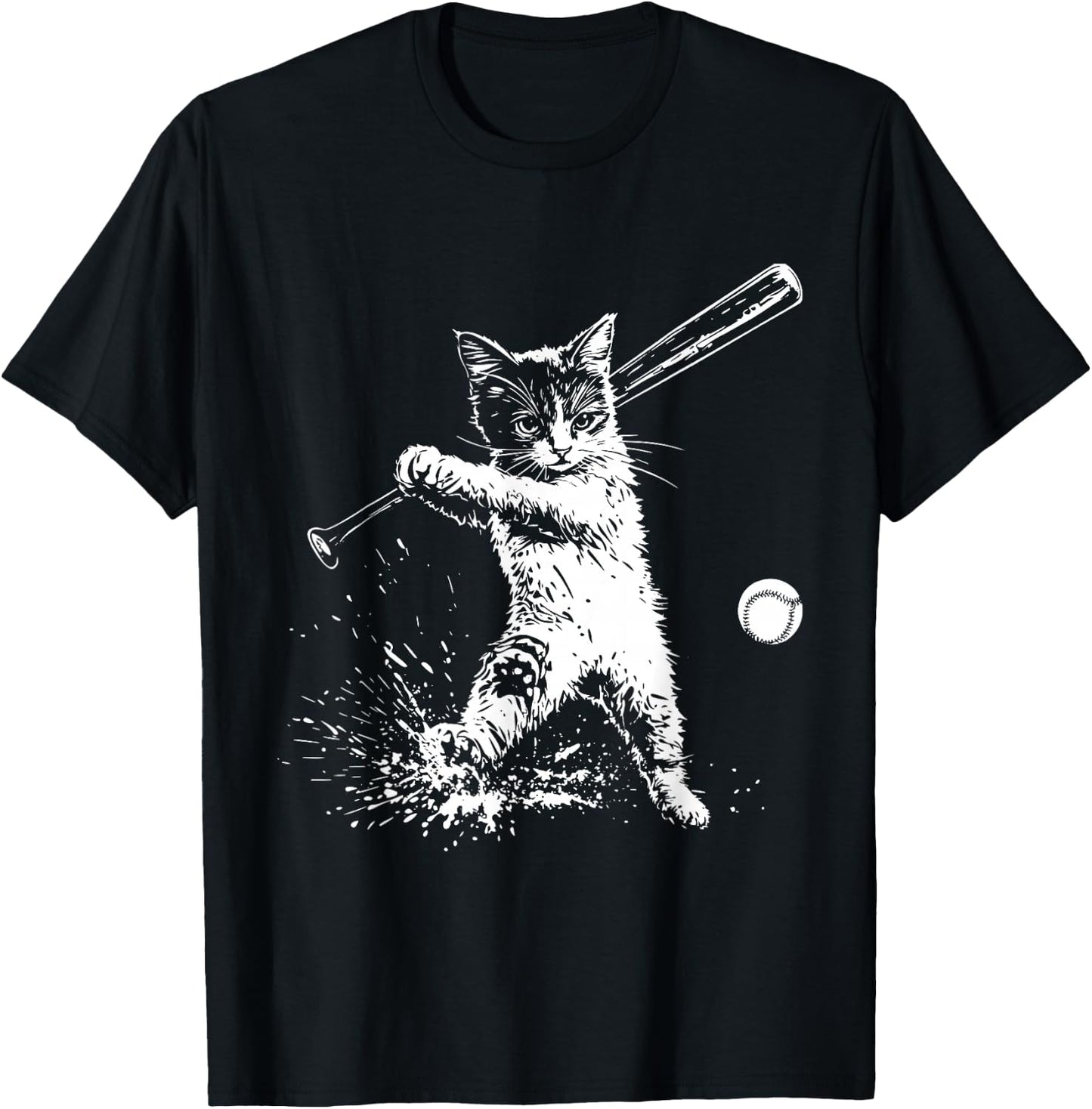 Funny Cat Baseball Graphic T-Shirt - T-Shirt | Black