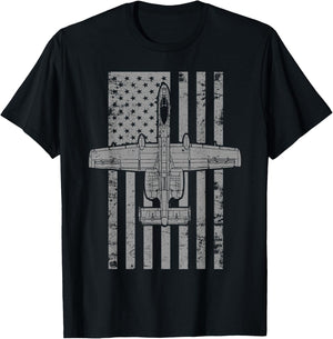 A-10 Thunderbolt II "Warthog" Vintage Flag Airplane T-Shirt - T-Shirt | Black