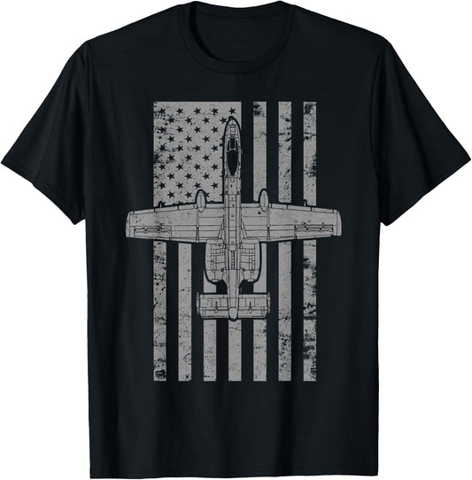 A-10 Thunderbolt II "Warthog" Vintage Flag Airplane T-Shirt - T-Shirt | Black