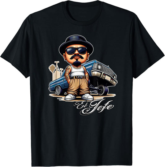 EL JEFE Homie Chicano Lowrider 64 Funny Mexican Low Rider T-Shirt - T-Shirt | Black