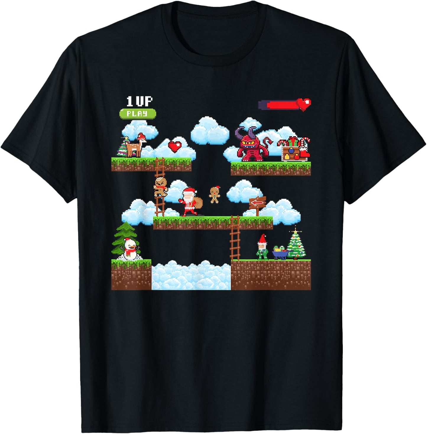 Santa vs Krampus Pixel Art 8-Bit Ugly Christmas Gaming T-Shirt - T-Shirt | Black