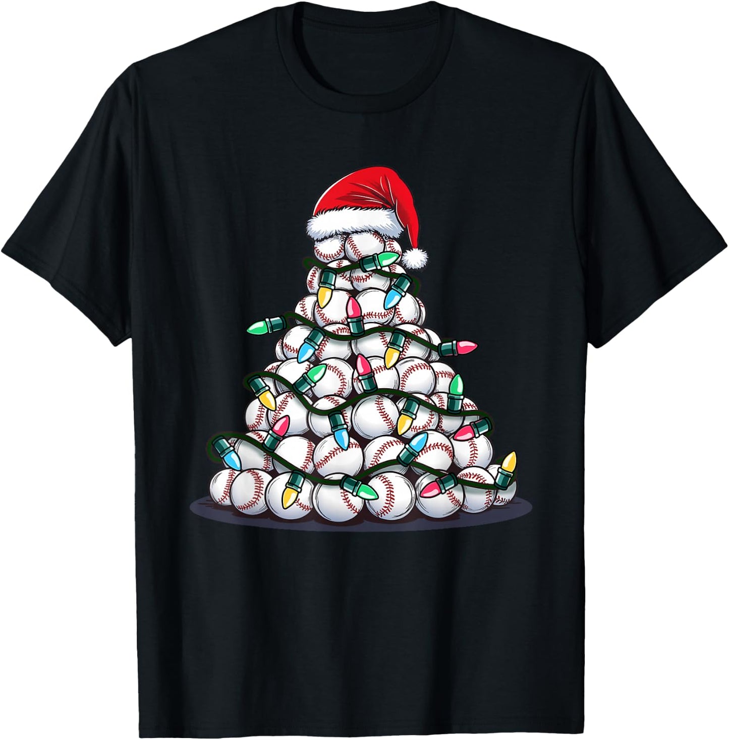 Baseball Christmas Tree Men Boys Youth Santa Sports T-Shirt - T-Shirt | Black