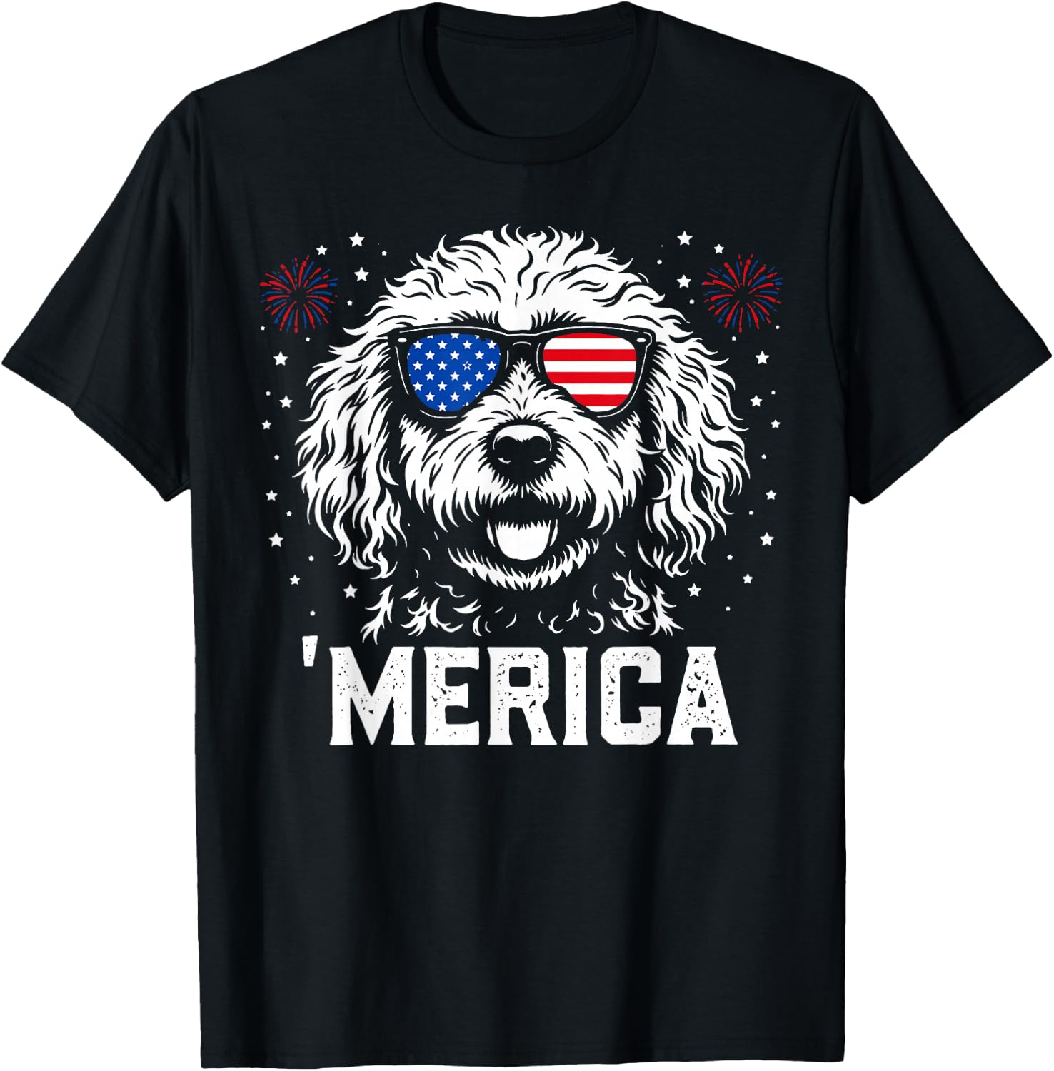 'Merica Patriotic Goldendoodle American Flag Dog Lover Art T-Shirt - T-Shirt | Black