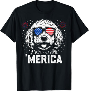 'Merica Patriotic Goldendoodle American Flag Dog Lover Art T-Shirt - T-Shirt | Black